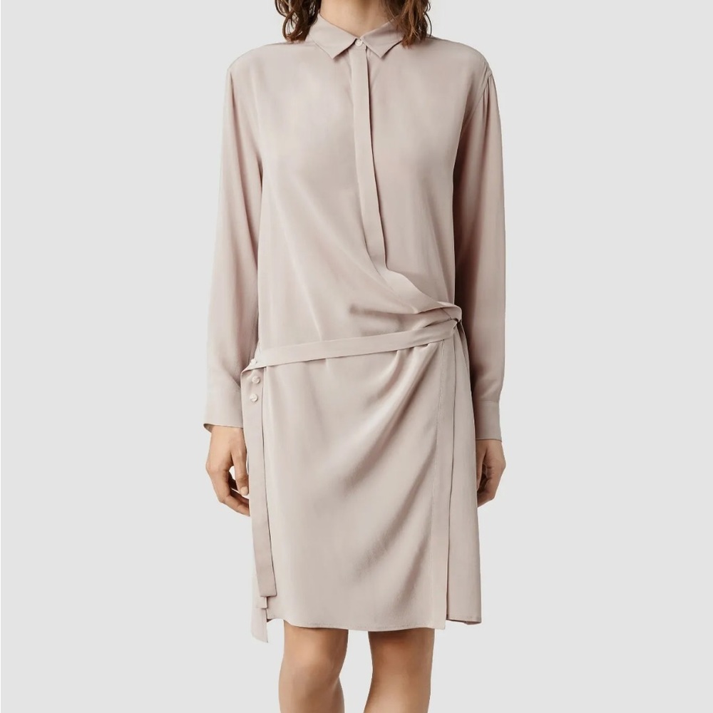 All Saints Wrap Silk Long Sleeves Shirt Dress